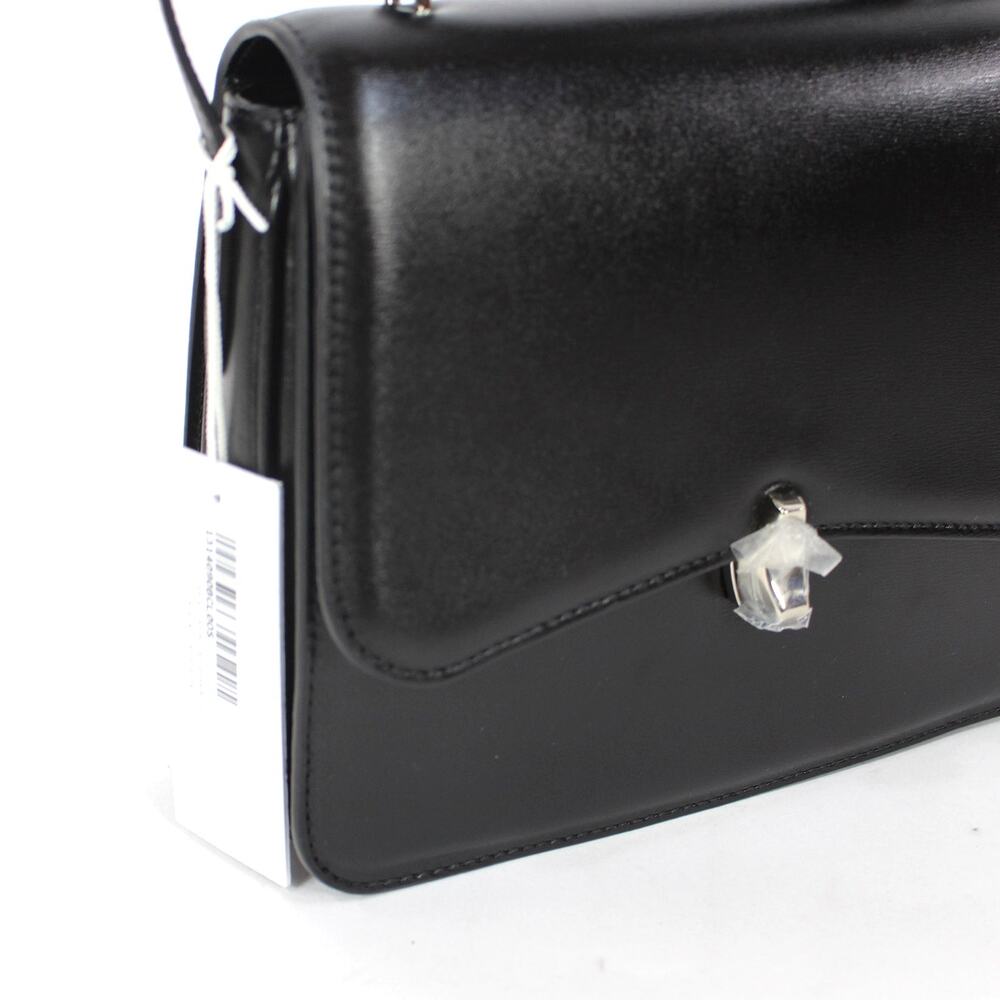 Reformation Monica Black Leather Crossbody Bag Silver Hardware Top Handle NEW - Picture 4 of 9